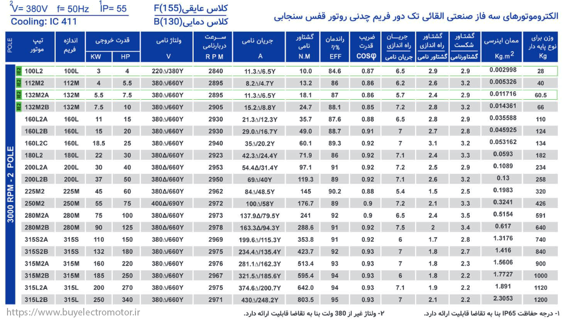 الکتروموتورهای سه فاز صنعتی القایی تک دور فریم چدنی روتور قفس سنجابی